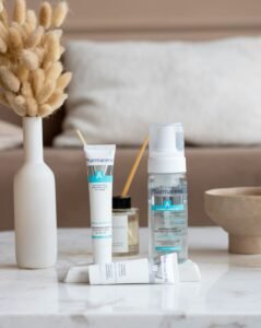 Clean makeup brushes and micellar water for sensitive skin